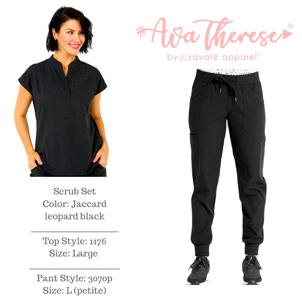 Ava Therese Black leopard scrub set, size large & LP, styles: 1176 & 3070p